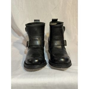 FRYE Engineer Shearling Short Ankle Boots Black Rubber Coated Waterproof Size 8